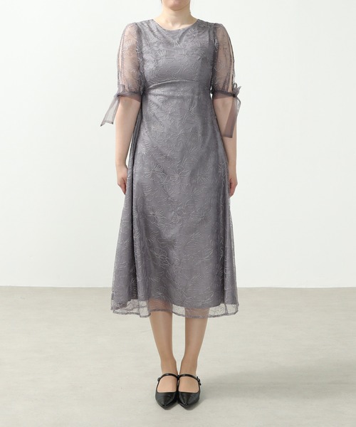 kana カナ Aライン　シアー　バックリボン　ワンピース　お呼ばれ　結婚式　S Kana ドレス 「低身長用サイズあり」 Aライン シアー オーバー