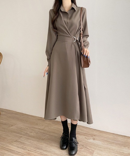セール】サイドベルト ロングシャツワンピース（シャツ