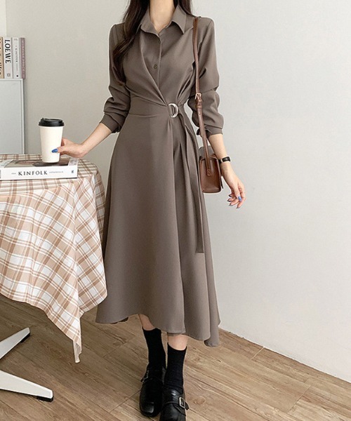 セール】サイドベルト ロングシャツワンピース（シャツワンピース