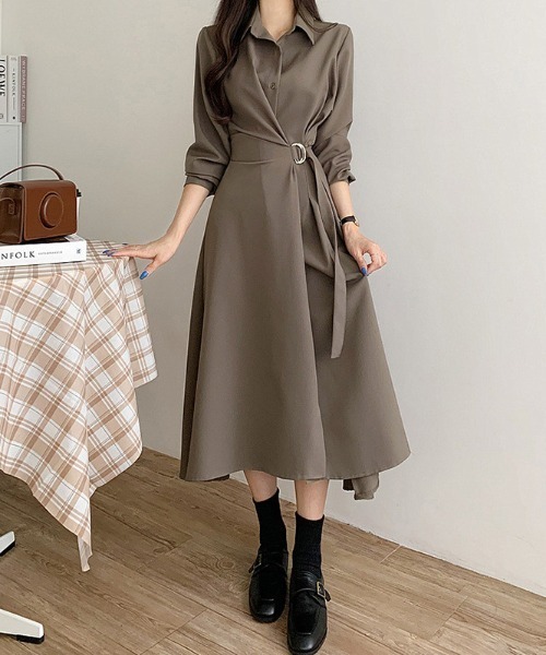 セール】サイドベルト ロングシャツワンピース（シャツワンピース