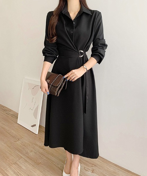 セール】サイドベルト ロングシャツワンピース（シャツワンピース