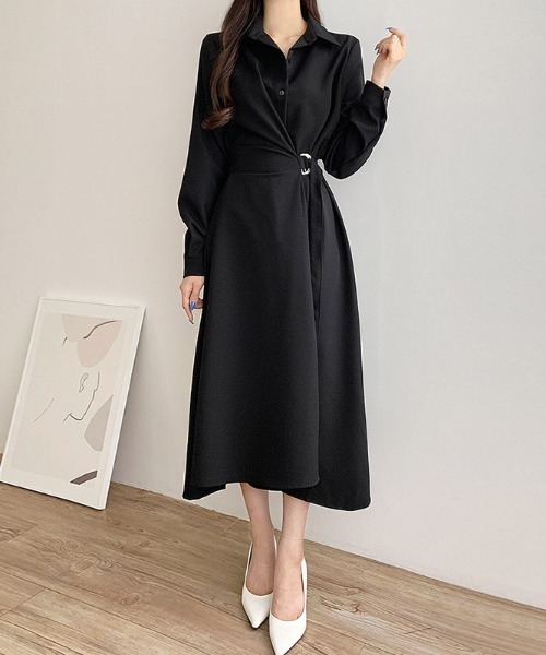 セール】サイドベルト ロングシャツワンピース（シャツワンピース