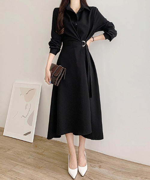 セール】サイドベルト ロングシャツワンピース（シャツワンピース