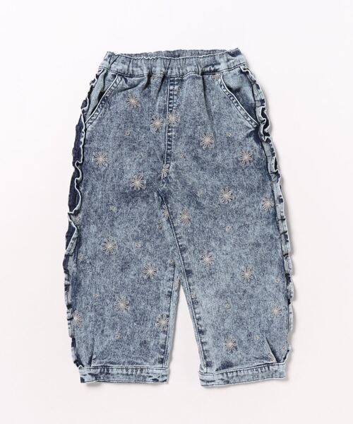 HAKKA KIDS（ハッカキッズ）の「フラワードット刺繍7オンスストレッチデニムワイドストレートパンツ（デニムパンツ・キッズ・ブルー/ネイビー・110cm/120cm/130cm/100cm）」の2枚目の写真
