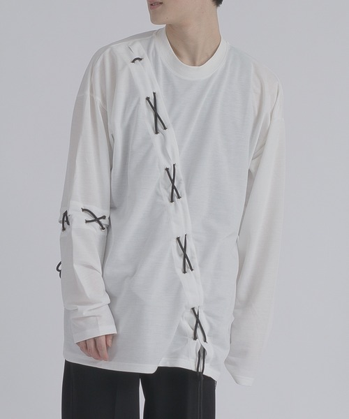 REGIEVO(レジエボ)の「【REGIEVO】 レースアップロングスリーブTシャツ 地雷系・病み系(Tシャツ/カットソー・メンズ・オフホワイト/ブラック・LARGE/MEDIUM)」の10枚目の写真