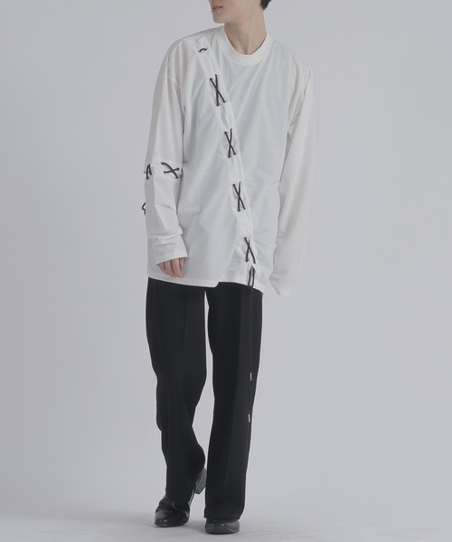 REGIEVO(レジエボ)の「【REGIEVO】 レースアップロングスリーブTシャツ 地雷系・病み系(Tシャツ/カットソー・メンズ・オフホワイト/ブラック・LARGE/MEDIUM)」の12枚目の写真