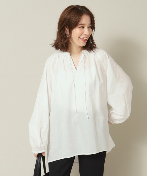 ITS'DEMO(イッツデモ)の「◆【薄手/腰回りカバー/袖口ゴム/手洗い可】スキッパーチュニック(シャツ/ブラウス・レディース・オフホワイト/オレンジ/ブルー/ネイビー・00)」の12枚目の写真