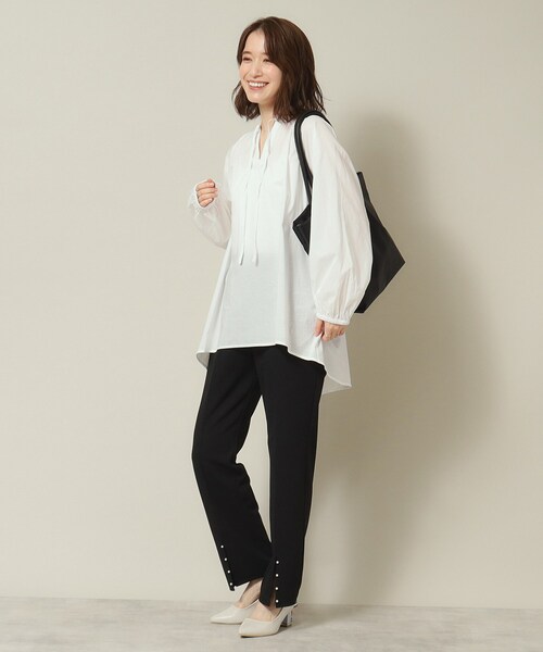 ITS'DEMO(イッツデモ)の「◆【薄手/腰回りカバー/袖口ゴム/手洗い可】スキッパーチュニック(シャツ/ブラウス・レディース・オフホワイト/オレンジ/ブルー/ネイビー・00)」の13枚目の写真