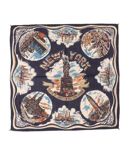 BINDU（ビンドゥー）の「BINDU:NEW YORK バンダナ（バンダナ/スカーフ・レディース・ベージュ/ネイビー・ONE SIZE）」の2枚目の写真