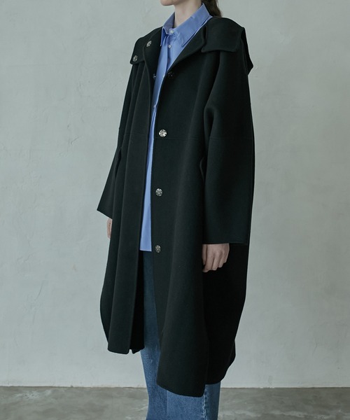 LE CIEL BLEU フーデッドオーバーコート　フードネイビーコート36 LE CIEL BLEU（ルシェルブルー）の「フードオーバーコート / Hooded