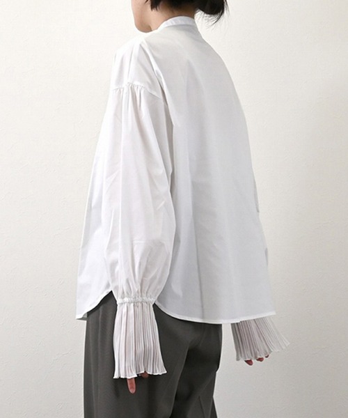 スタイルブロック STYLEBLOCK ブロード袖シフォンブラウス （ホワイト） セール】ブロード袖シフォンブラウス（シャツ/ブラウス