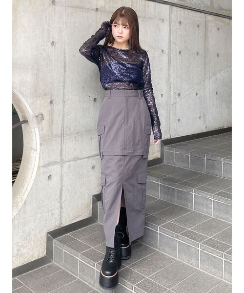 MURUA（ムルーア）の「スパンコールセミシアートップス（Tシャツ/カットソー・レディース・ブラック/ネイビー・FREE）」の3枚目の写真