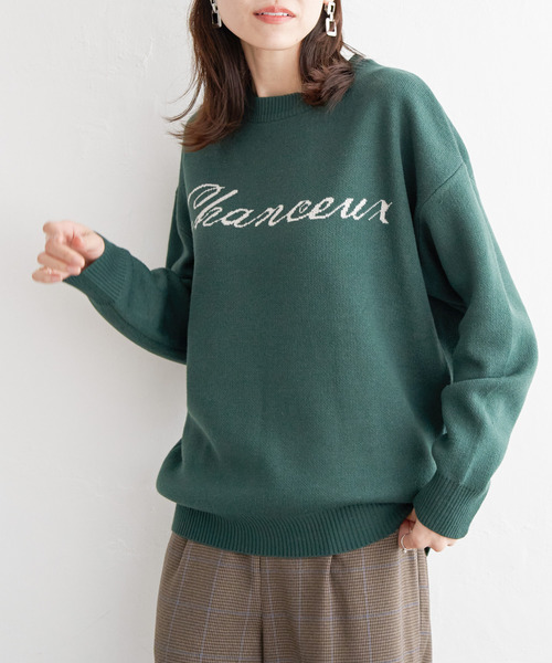 ikka(イッカ)の「ジャガードロゴニットプルオーバー(ニット/セーター・レディース・オフホワイト/ライトグレー/グリーン/モカ・S/M/L)」の4枚目の写真