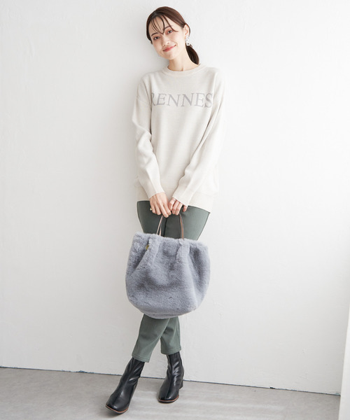 ikka(イッカ)の「ジャガードロゴニットプルオーバー(ニット/セーター・レディース・オフホワイト/ライトグレー/グリーン/モカ・S/M/L)」の7枚目の写真