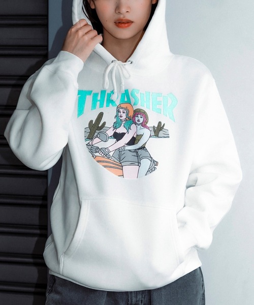 THRASHER(スラッシャー)の「BABES HOODIE SWEAT PARKA/スラッシャー裏起毛リラックスサイジングバイカーガールプリントプルオーバーフーディ(パーカー・メンズ・アッシュグレー/ブラック/ホワイト・XX-LARGE/X-LARGE/LARGE/MEDIUM)」の20枚目の写真
