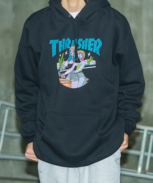 THRASHER(スラッシャー)の「BABES HOODIE SWEAT PARKA/スラッシャー裏起毛リラックスサイジングバイカーガールプリントプルオーバーフーディ(パーカー・メンズ・アッシュグレー/ブラック/ホワイト・XX-LARGE/X-LARGE/LARGE/MEDIUM)」の21枚目の写真