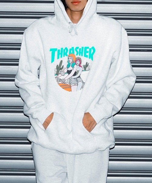 THRASHER(スラッシャー)の「BABES HOODIE SWEAT PARKA/スラッシャー裏起毛リラックスサイジングバイカーガールプリントプルオーバーフーディ(パーカー・メンズ・アッシュグレー/ブラック/ホワイト・XX-LARGE/X-LARGE/LARGE/MEDIUM)」の22枚目の写真