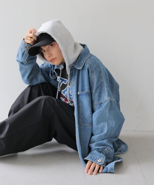 セール】【HER CLOSET】フード付き2WAYビッグシルエットデニム