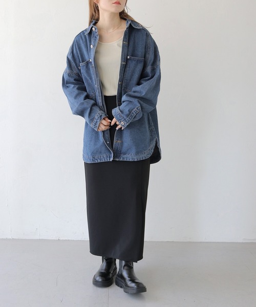 HER CLOSET(ハークローゼット)の「【HER CLOSET】フード付き2WAYビッグシルエットデニムジャケット 2WAY HOODED BIG SILHOUETTE DENIM JACKET(デニムジャケット・レディース・ブラック/ネイビー・L/M)」の11枚目の写真