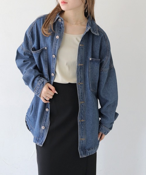 HER CLOSET(ハークローゼット)の「【HER CLOSET】フード付き2WAYビッグシルエットデニムジャケット 2WAY HOODED BIG SILHOUETTE DENIM JACKET(デニムジャケット・レディース・ブラック/ネイビー・L/M)」の8枚目の写真