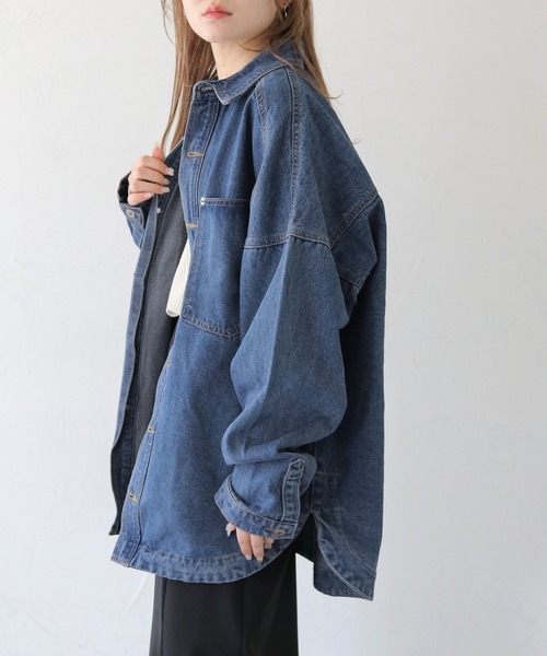 HER CLOSET(ハークローゼット)の「【HER CLOSET】フード付き2WAYビッグシルエットデニムジャケット 2WAY HOODED BIG SILHOUETTE DENIM JACKET(デニムジャケット・レディース・ブラック/ネイビー・L/M)」の9枚目の写真