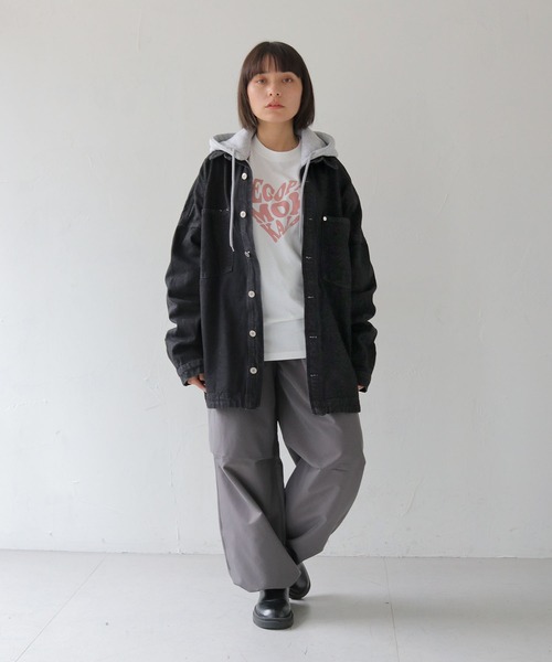 セール】【HER CLOSET】フード付き2WAYビッグシルエットデニム セール】【HER CLOSET】フード付き2WAYビッグシルエットデニム