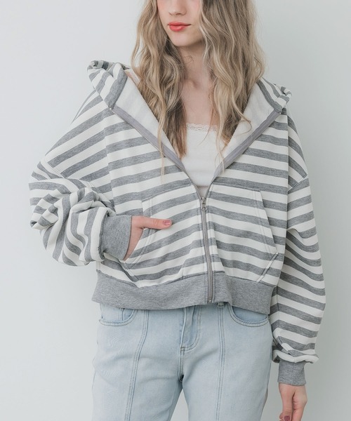 coca(coca)(コカ)の「裏起毛ジップアップフーディー(パーカー・レディース・その他1/グレー・M/L)」の2枚目の写真