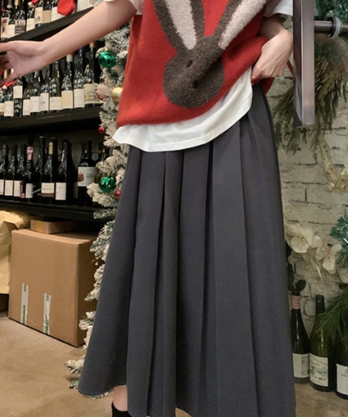 LAC-VERT（ラック・ヴェール）の「シンプルロングプリーツスカート（スカート・レディース・グレー/ブラック・FREE）」の3枚目の写真