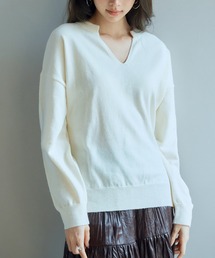キーネックドロップショルダーニット