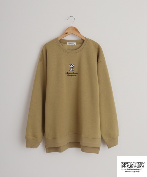 PEANUTS(ピーナッツ)の「PEANUTS ワンポイント刺繍ドロップショルダートレーナー(スウェット・メンズ・マスタード/ピンクベージュ/ブラック/ホワイト/杢グレー/レッド・LL/M/L)」の8枚目の写真