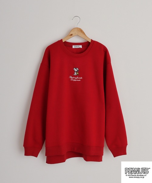 PEANUTS(ピーナッツ)の「PEANUTS ワンポイント刺繍ドロップショルダートレーナー(スウェット・メンズ・マスタード/ピンクベージュ/ブラック/ホワイト/杢グレー/レッド・LL/M/L)」の9枚目の写真