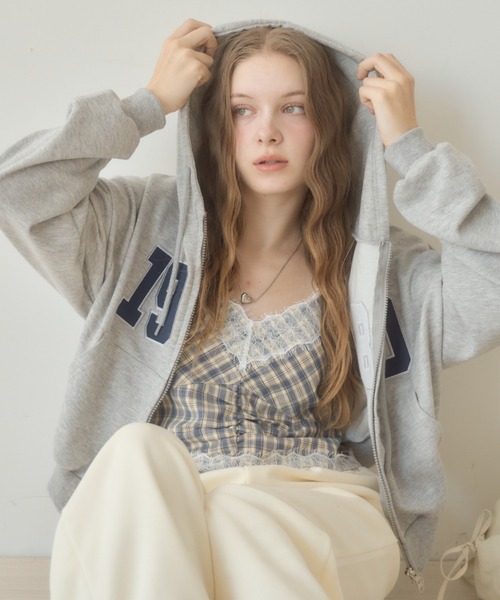 ダブルジップロゴワッペンパーカー / double zip logo patch