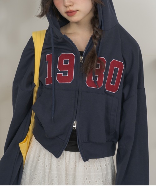 セール】ダブルジップロゴワッペンパーカー / double zip logo patch