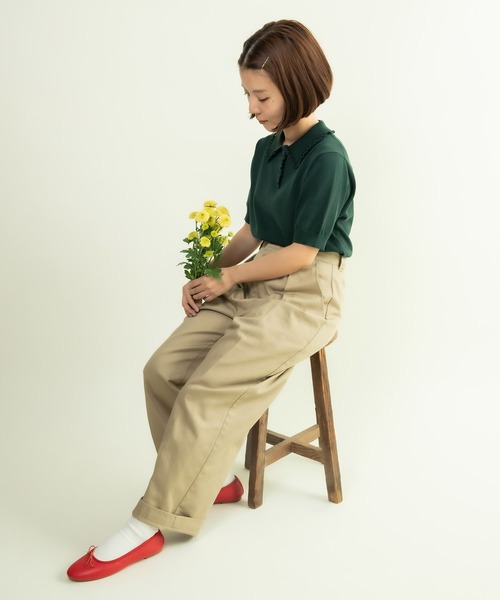 CHILD WOMAN(チャイルドウーマン)の「強撚綿 襟フリルポロニット(ニット/セーター・レディース・レッド/グリーン/ホワイト/その他/ブラック・FREE)」の8枚目の写真