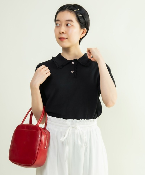 CHILD WOMAN(チャイルドウーマン)の「強撚綿 襟フリルポロニット(ニット/セーター・レディース・レッド/グリーン/ホワイト/その他/ブラック・FREE)」の21枚目の写真