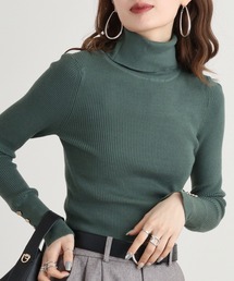 Eglantine 袖口ゴールドボタンタートルネックリブニット