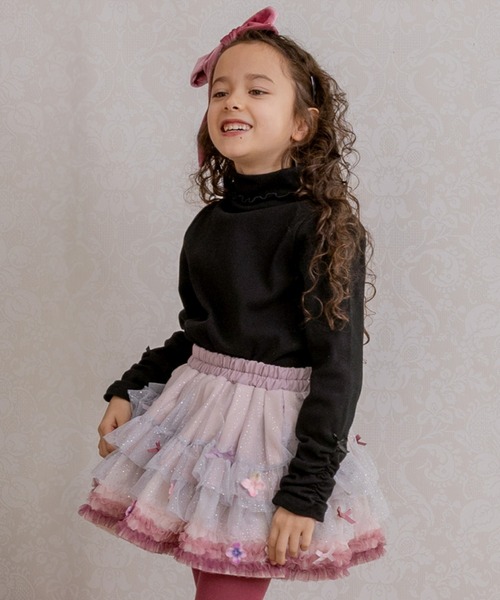 panpantutu（パンパンチュチュ）の「シャーリングハイネックトップ（Tシャツ/カットソー・キッズ・ライトグレー/ブラック/スモークピンク・120cm/130cm/140cm/90cm/110cm/100cm）」の2枚目の写真