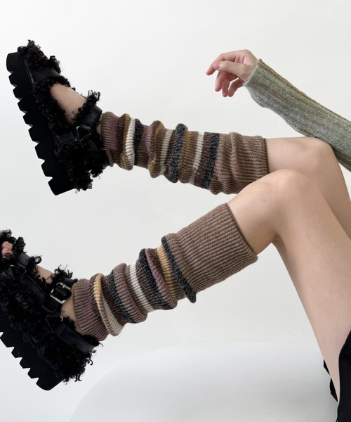 Vipoa（ヴィポア）の「マルチボーダーニットレッグウォーマー（レッグウォーマー・レディース・ブラック/アイボリー/ネイビー/ベージュ/グレー/バーガンディー・FREE）」の7枚目の写真