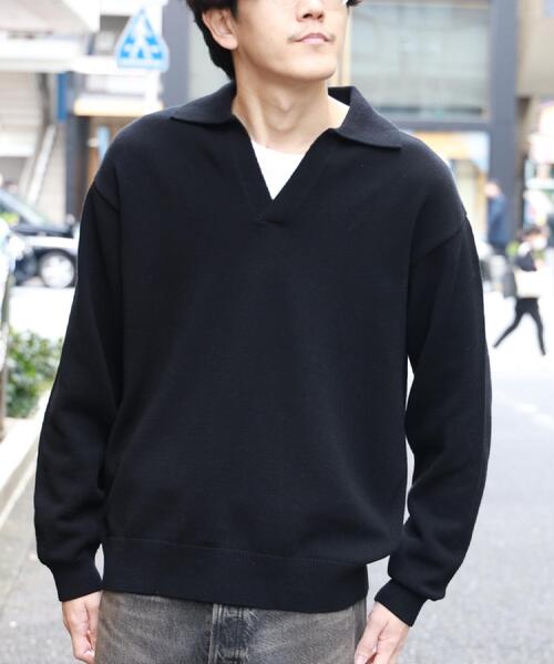 BACK NUMBER(バックナンバー)の「BACK NUMBER(バックナンバー)【メンズ】スキッパーコットンニット(ニット/セーター・メンズ・ライトベージュ/ブラック・M/L/XL)」の4枚目の写真