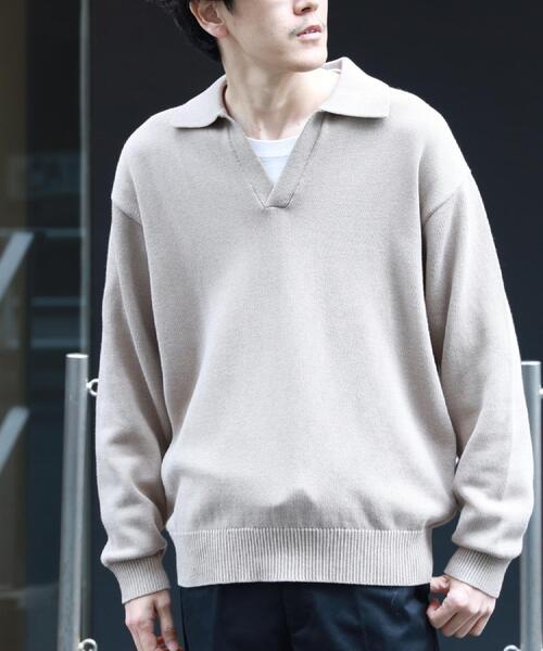 BACK NUMBER(バックナンバー)の「BACK NUMBER(バックナンバー)【メンズ】スキッパーコットンニット(ニット/セーター・メンズ・ライトベージュ/ブラック・M/L/XL)」の9枚目の写真