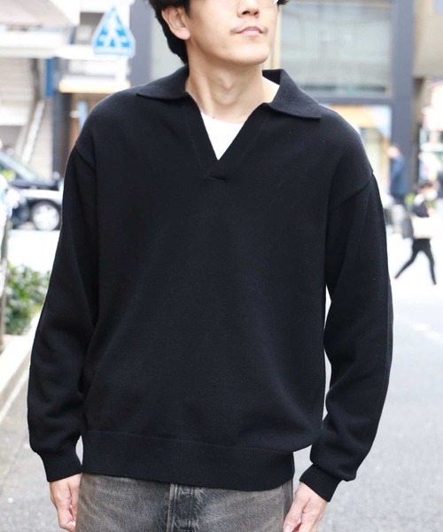 BACK NUMBER（バックナンバー）の「【BACK NUMBER】スキッパーコットンニット（ニット/セーター・メンズ・ライトベージュ/ブラック・M/L/XL）」の6枚目の写真