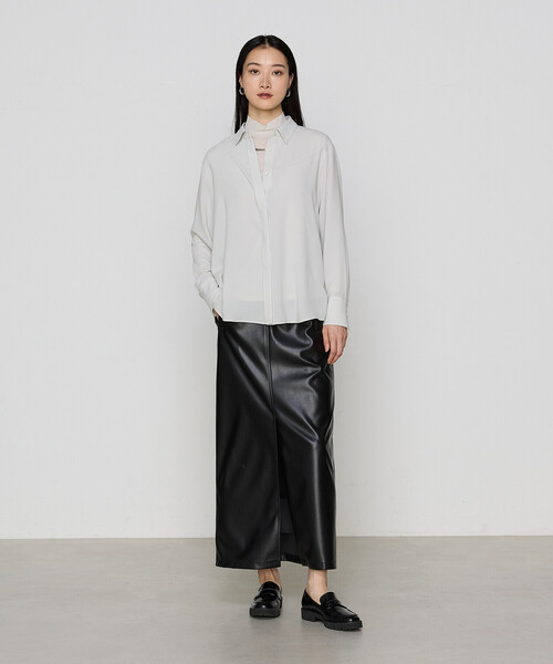 COMME CA（コムサ）の「トリアセジョーゼット シャツ（シャツ/ブラウス・レディース・グリーン系その他/ホワイト/ブラック・11号/9号）」の7枚目の写真