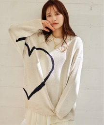 mysty woman | BIGハートジャガードニットプルオーバー  322311(ニット/セーター)