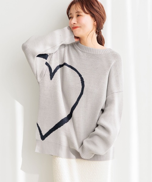 mysty woman（ミスティウーマン）の「BIGハートジャガードニットプルオーバー  322311（ニット/セーター・レディース・グレー/ブラック/アイボリー・FREE）」の7枚目の写真