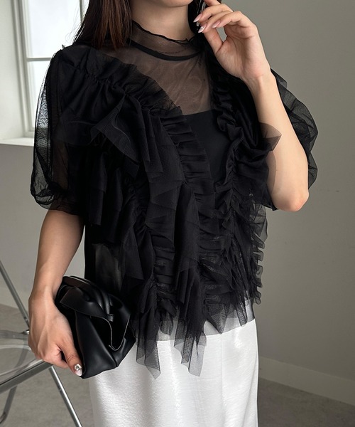 ♡新品タグ付き♡アシメフリルチュールブラウス♡ セール】アシメフリルチュールブラウス（シャツ/ブラウス