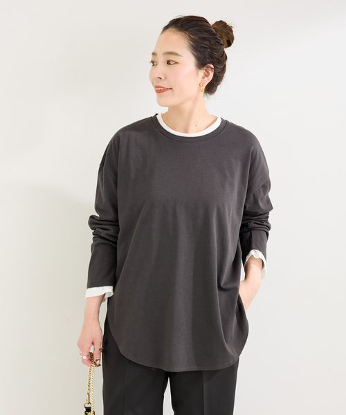 B.C STOCK（ベーセーストック）の「《追加6》裾ラウンドロンTEE（Tシャツ/カットソー・レディース・ブラック/ホワイト/ブラック系その他・FREE）」の7枚目の写真