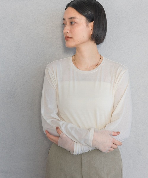 A part by（アパートバイ）の「チュールスリーブロンＴ（Tシャツ/カットソー・レディース・ライトブルー/ブラック/オフホワイト/アイボリー・FREE）」の4枚目の写真
