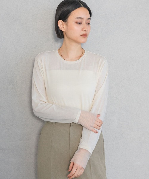 A part by（アパートバイ）の「チュールスリーブロンＴ（Tシャツ/カットソー・レディース・ライトブルー/ブラック/オフホワイト/アイボリー・FREE）」の6枚目の写真