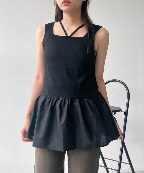 AS KNOW AS plus(アズノゥアズプラス)の「●レイヤードデザインタンクトップ(タンクトップ・レディース・オフホワイト/ネイビー系/ブルー系/ホワイト系/ブラック系・FREE)」の3枚目の写真