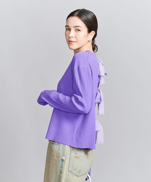 UNITED ARROWS - ユナイテッドアローズ リブニットカーディガン 紫 パープル 長袖 セール】 リブジップ Vネック カーディガン -ウォッシャブル
